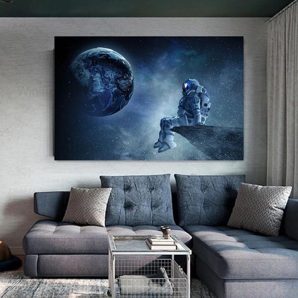 

paintings lonely astronaut sitting in space canvas painting modern art posters and prints wall pictures for living room bedroom decor