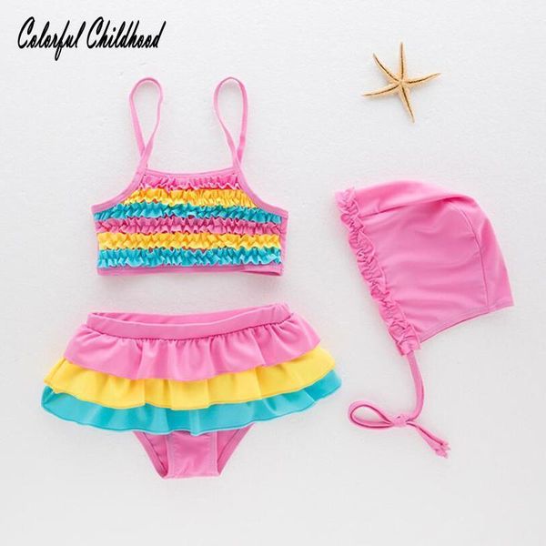 

summer baby swimwear kid swimsuit split rainbow child 3pcs infant kids girls, Black