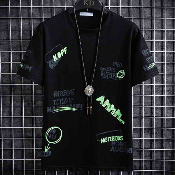 

casual men t-shirts tees o-neck cotton loose summer printed 3 colors short sleeves coat size m-3xl 210721, White;black