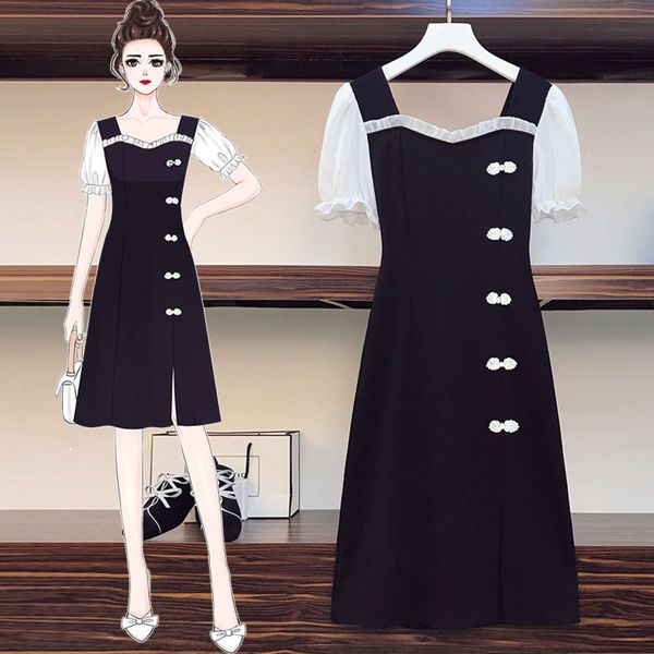 

casual dresses dress big size women's clothing age reduction slightly fat sister summer belly cover waist show thin temperament nationa, Black;gray