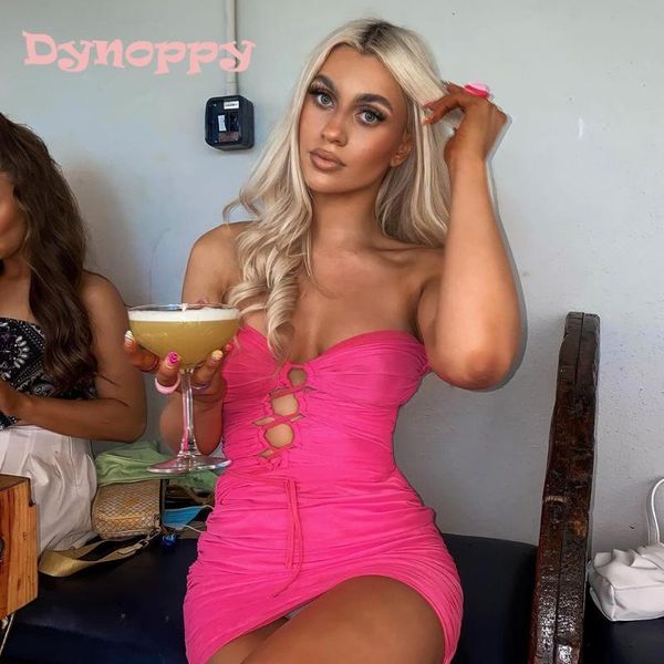 

casual dresses dynoppy mini strapless pink for women 2021 party birthday nightclub outfits elegant mesh ruched bodycon dress, Black;gray