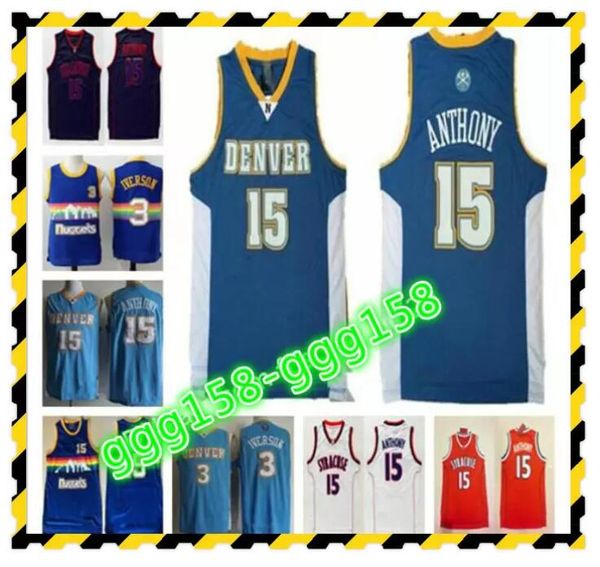 

2021 mens 15 carmelo anthony retro bluedenvernuggets jersey vintage allen iverson vancouver basketball jerseys fast delivery, Black;red