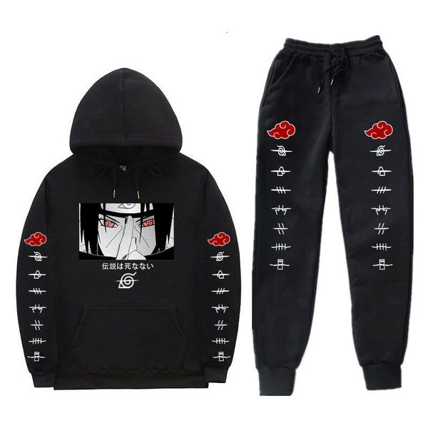 

sets 2 men stuks akatsuki uchiha itachi anime training pack herfst winter hooded sweater + trekkoord broek hoodie, Gray