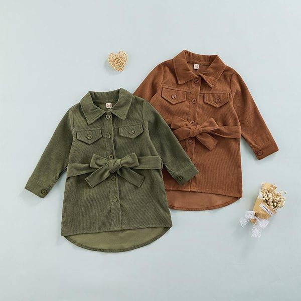 

jackets 1-6y baby girl autumn corduroy coats kids windbreaker jacket with adjustable belt single-breasted irregular hem spring clothes, Blue;gray