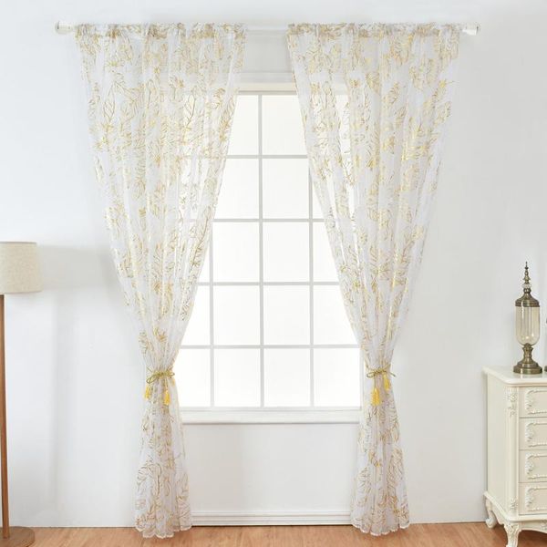 

100x200cm elegant feather gold stamping tulle curtain modern living room drap sheer yarn window curtains transparent d30 & drapes