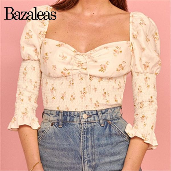 

women's blouses & shirts bazaleas vintage flare sleeve blouse chic mujer harajuku shirt fashion floral print women, White