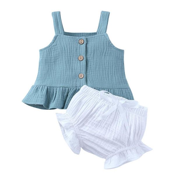 

clothing sets infant baby girls pure color braces + shorts summer fashion kids girl clothes suits, White
