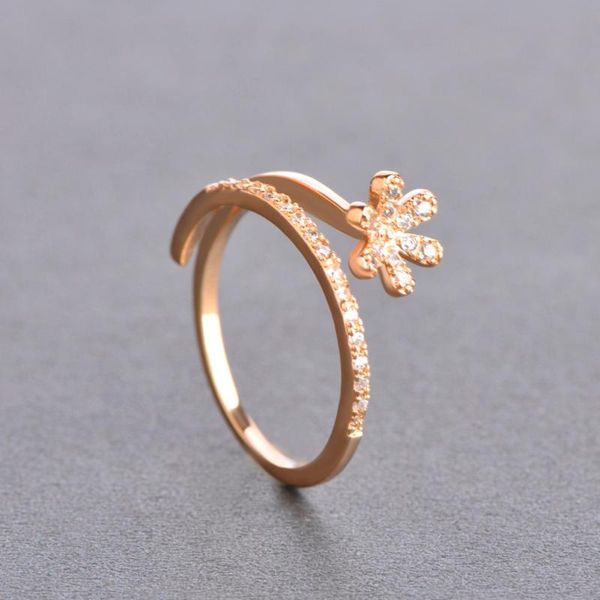 

wedding rings dazz luxury flower ring zircon gold color copper jewelry for women's girl engagement party bride hand accessories gifts, Slivery;golden