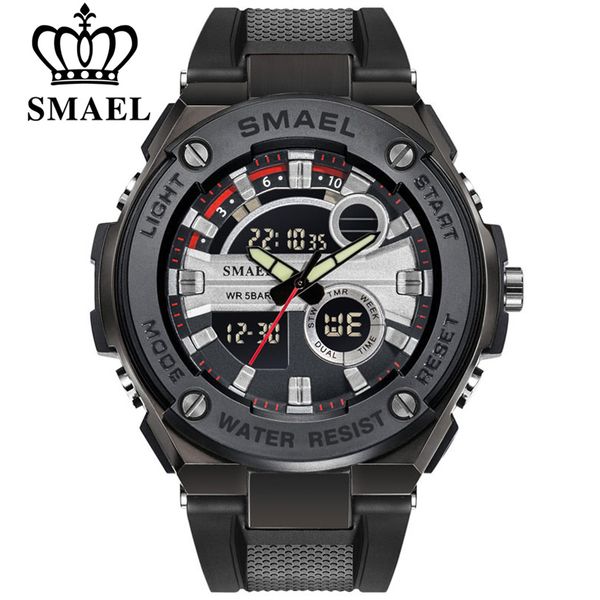 

smael military watch waterproof sports watches men's led digital quartz wristwatches brand luxury clock relogio masculino x0524, Slivery;brown