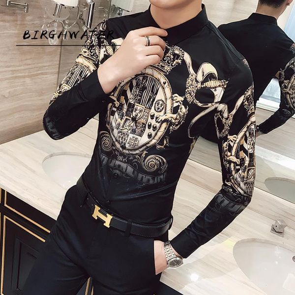 

men's casual shirts luxury royal shirt men slim fit short sleeve paisley print camisa social masculina manga longa prom party, White;black