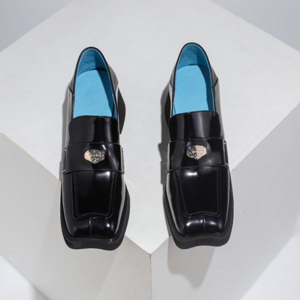 

dress shoes 2021 four seasons single in heel leather metal decoration solid colour sleeve shaped toe fashion low-top, Black