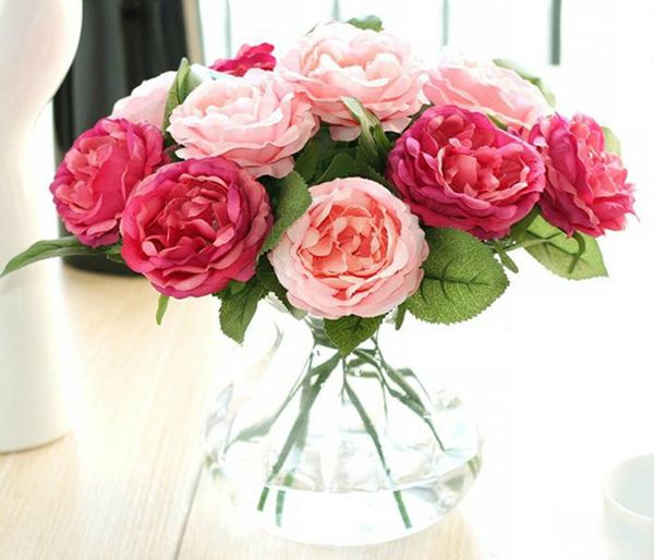 Charming artificial seda decorativa flores tecido rosas peônias flor para casamento home hotel decor kkb7260