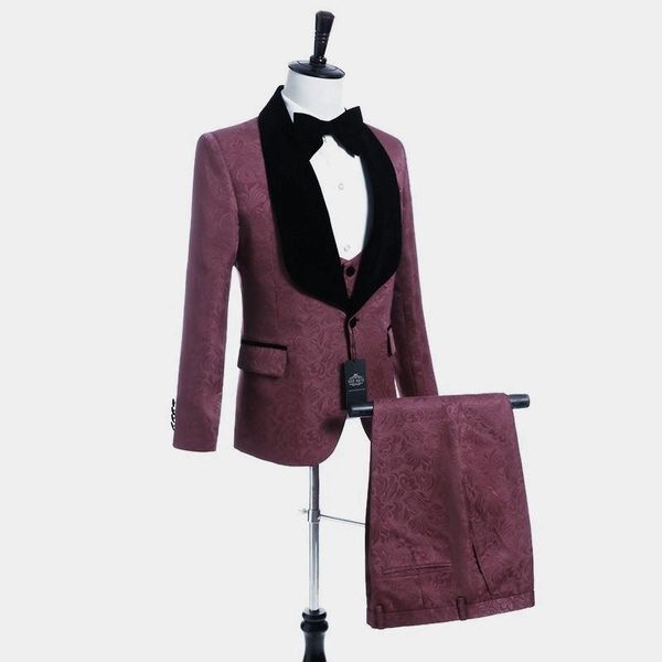 

brand groomsmen dark red and black groom tuxedos shawl lapel men suits wedding man ( jacket+vest+pants+tie ) z228 men's & blazers, White;black