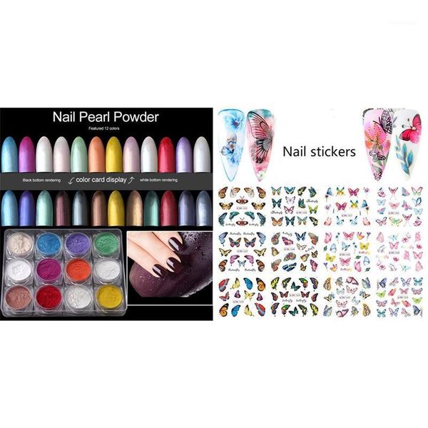 

12boxes/set 12 colors holographic nail powder manicure with art kit, 3d decorations kit glitter1, Silver;gold