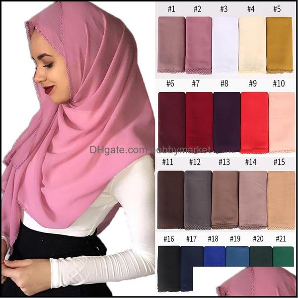 Шарфы обертывают шапки, перчатки мода независимые женщины женские пузырьки шифон цветочные кружевные шали хиджаб простого головы шарф мусульманская доставка