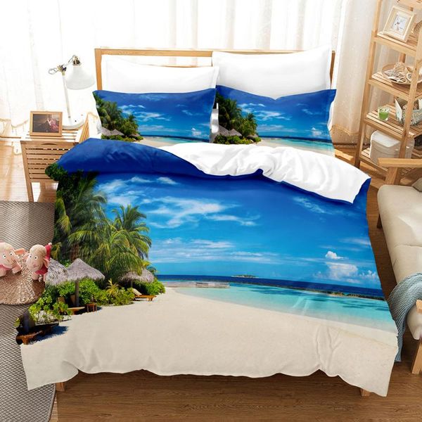 

bedding sets seaside scenery set single twin full  king size ship coconut tree bed kid's kid bedroom duvetcover 06