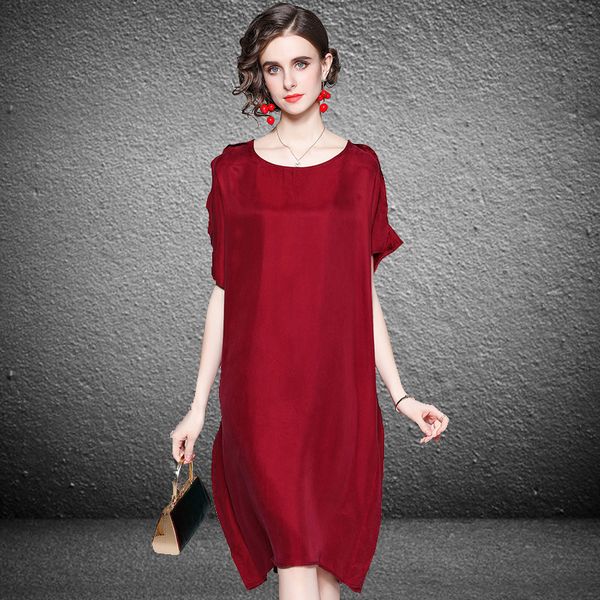 

boutique dress copper spandex skirt 2021 women's high end luxury round neck short sleeve loose waist large size bat, Black;pink