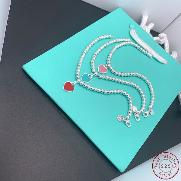 

original sterling silver enamel heart-shaped round beads classic ladies bracelet jewelry, Golden;silver