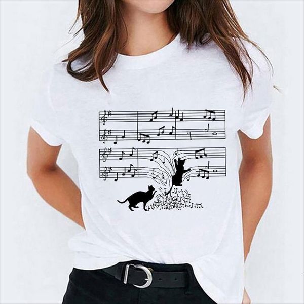 

graphic cat cartoon fashion 90s womens cute casual print lady ladies female tee, White