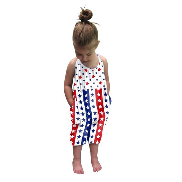 

jumpsuits kids sleeveless rompers baby girls forth-of-july independence day romper jumpsuit playsuit dziewczyna zestawy, Blue