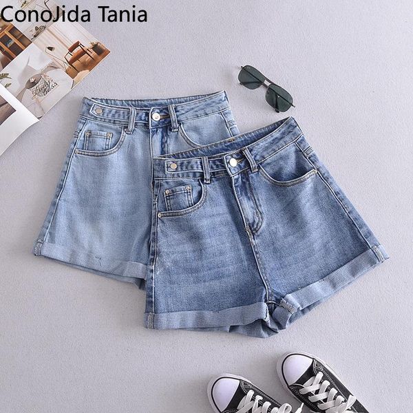 

korean version of women's high-waisted thin water wash-edge denim shorts jeans, Blue