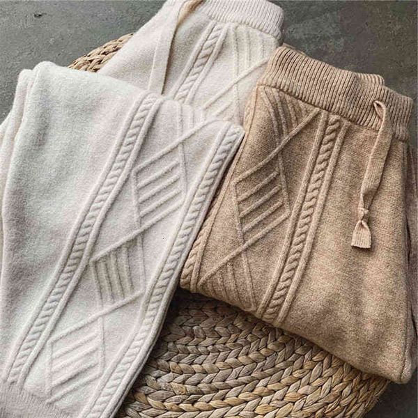 

women's pants & capris winter knits casual women's pants with a high-waisted chic hareankle-length korean loose sweater lpyo, Black;white