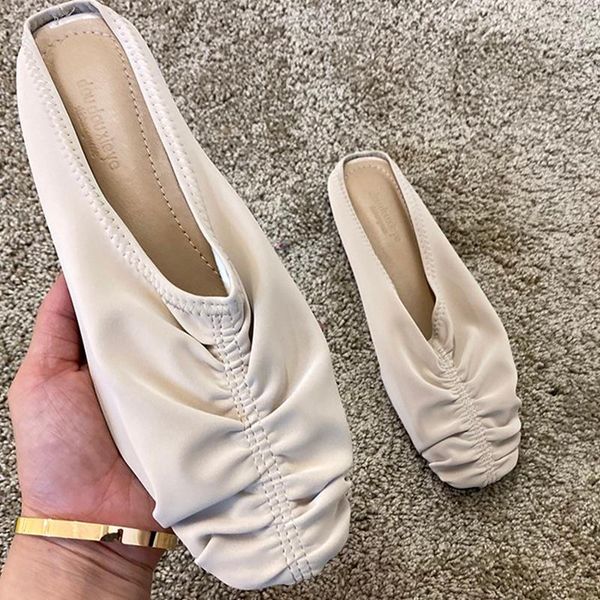 

slippers pleated square toe microfiber mules woman vacation beach flipflops shoes women slip on antiskid flat slides ladies 2021, Black