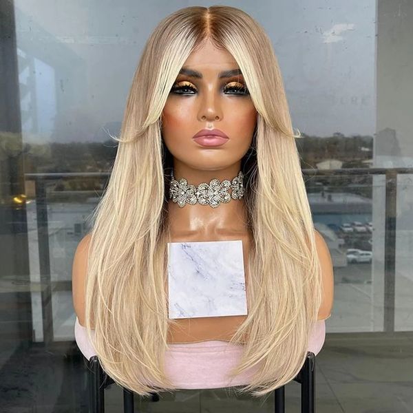 Ombre açık kül sarışın şeffaf dantel ön peruk saçak kesim 13x4 insan saç perukları brezilya remy kılları doğal düz% 150 180% 180 tam lacewig ön hazırlıklı 13x6