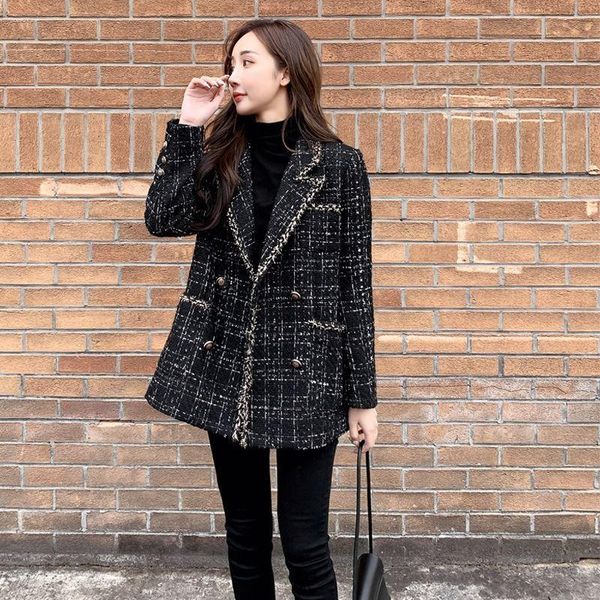 

women's jackets llzacoosh arrival women tweed coat femme 2021 fashion runway autumn winter notched collar black tassel jacket outwear, Black;brown