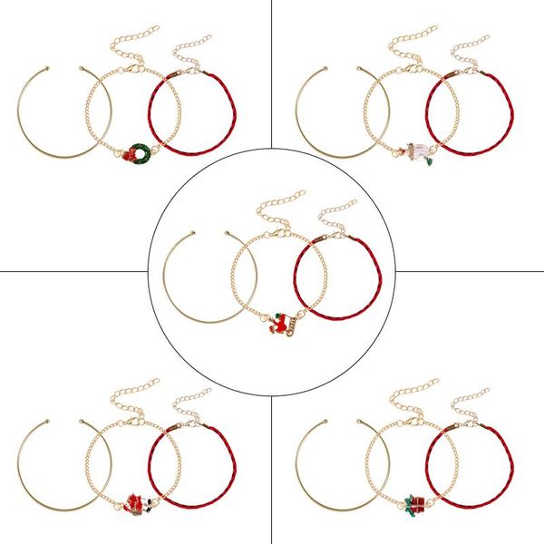 

link, chain 2021 christmas gift garland year trinkets red thin line bracelet female heart-shaped sweet girl jewelry, Black