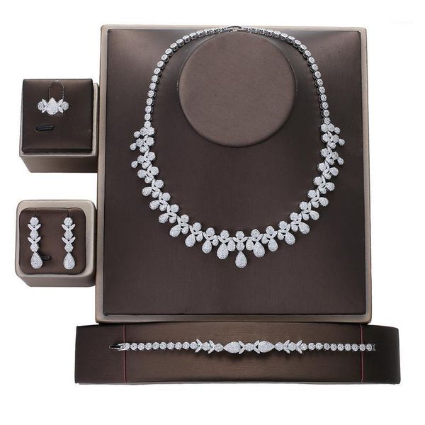 

earrings & necklace brilliant cubic zircon bracelet ring hadayana wedding bridal jewelry sets dress accessories set cn1872, Silver
