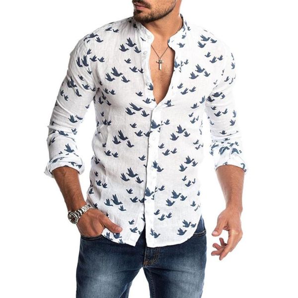 

men's casual shirts style long-sleeved pigeon print shirt selling summer 2021 fashion clothes loose man's tees, White;black