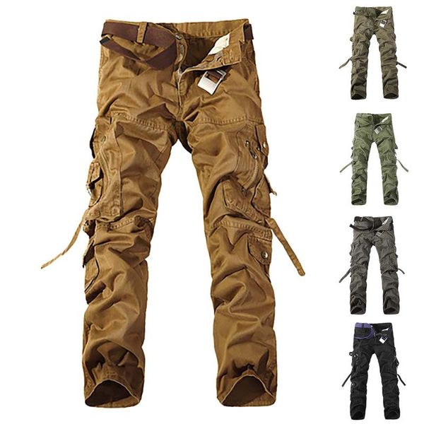 

men's pants fashion casual solid colors high waist breathable outdoor work trousers multi pockets military cargo pantalones#g3, Black