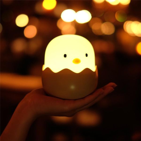 Luci notturne Lampada a forma di pulcino a forma di luce a LED Cartone animato morbido Camera da letto per bambini Ricaricabile per regalo di compleanno per bambini