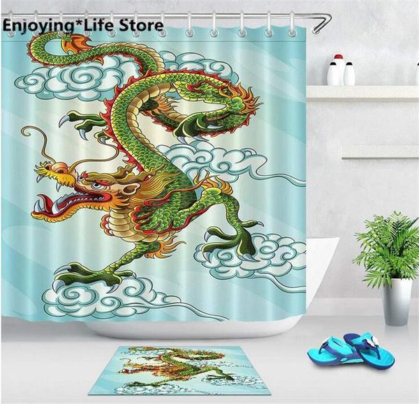 

shower curtains chinese dragon painting curtain set waterproof bathroom bath mat fabric rugs 72 x 72'' with 12 hooks 24x16'&#