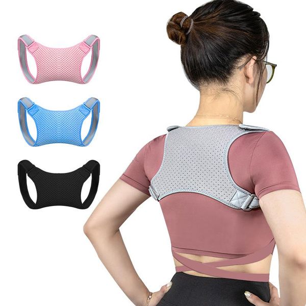 

back support orthopedic shoulder clavicle posture corrector better sitting spine upper braces & supports waist belt student women, Black;blue