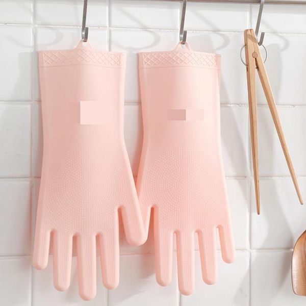 

disposable gloves three colors simple household silicone dishwashing cleaning waterproof kitchen rubber artifact brush bowl tool