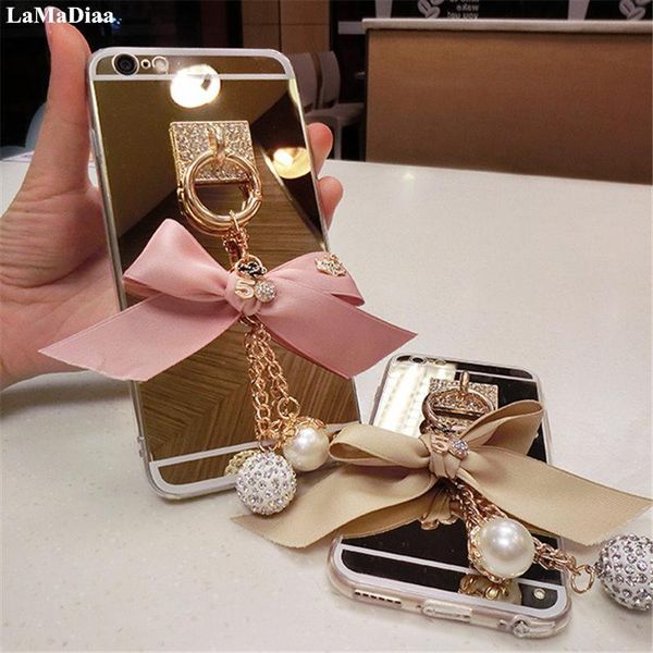 

for samsungs6 s7 s8 s9 s10 s20 plus note8 9 10 luxury diamond rhinestone bowknot pendant soft mirror back cover phone case shell cell cases