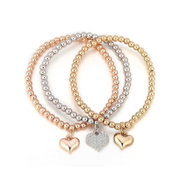 

small crystal heart charm bracelets for women gold rose & bangles romantic love statement jewelry fashon gift beaded, strands, Black