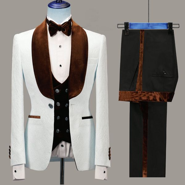 Neue Ankunft Floral Männer Anzug Slim Fit Hochzeit Smoking Marineblau Samt Revers Bräutigam Party Anzüge Kostüm Homme Trauzeuge Blazer174I