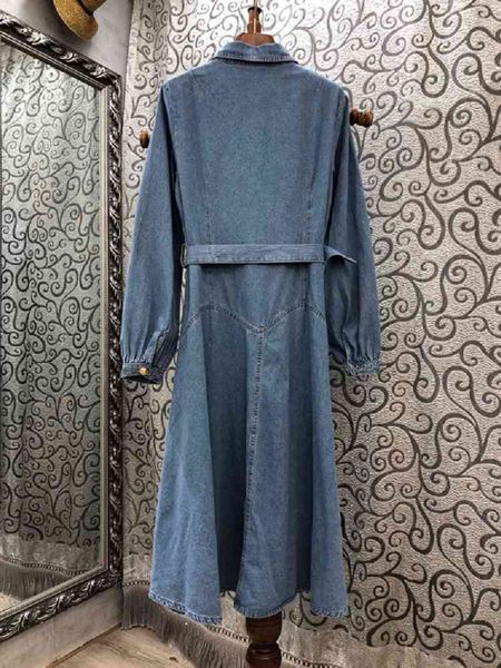 

dress autumn fashion denim women turn-down collar golden button deco long sleeve casual jeans dress belts, Black;gray