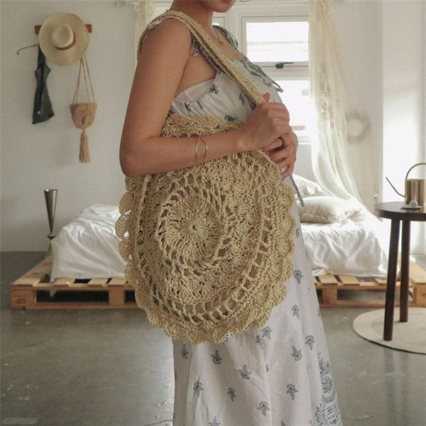 

storage bags hand woven straw lady handbag holiday beach woman circle