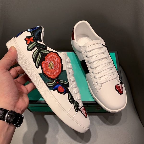 

classic real leather women casual flower and tiger white shoe men mens sneakers loafers lace up fashion luxurys designers shoes womens with, Black