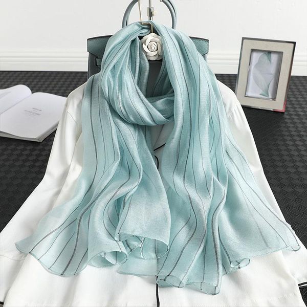 

scarves 2021 brand real silk wool scarf for women winter stripe shawls hijab wraps pashmina bandana foulard wholesale, Blue;gray