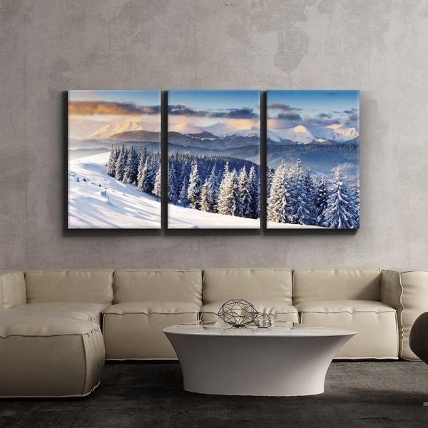 

metal painting 3 piece canvas print contemporary art modern wall decor sunny autumn day trees line a path giclee artwork gallery wrapped
