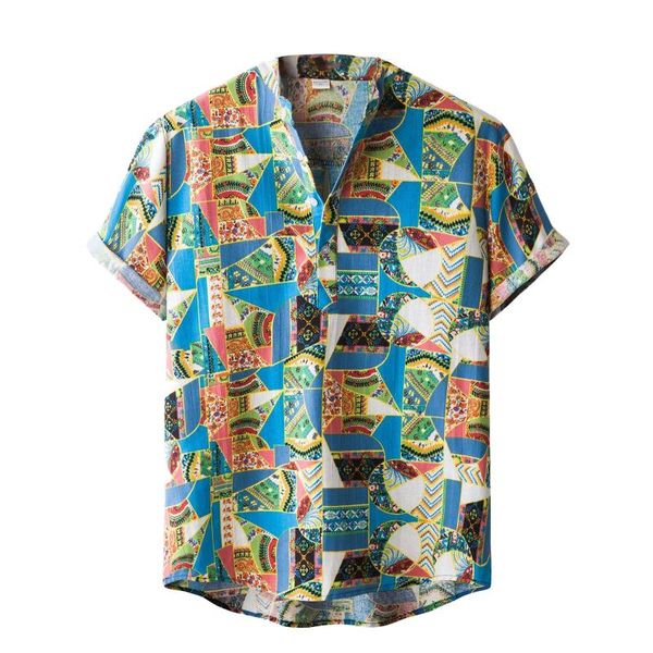 

men's casual shirts ethnicÂ printed shirt for men fashion short sleeve nation style print turn-down collar hawaiian linen beach camisa, White;black