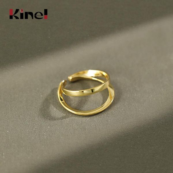 

cluster rings kinel minimalist double line ring korean 925 sterling silver for women ins smooth layering 18k gold, Golden;silver