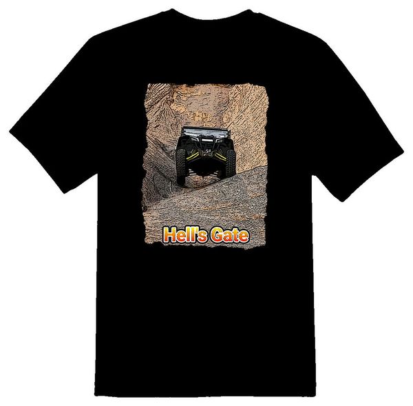 

hells gate on hells revenge trail moab utah utv atv white or black tee, White;black