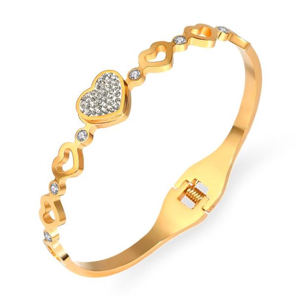 

bangle 2021 selling fashion stainless steel lover heart with clay rhinestone bangles beautiful bracelets for women jewelry, Black