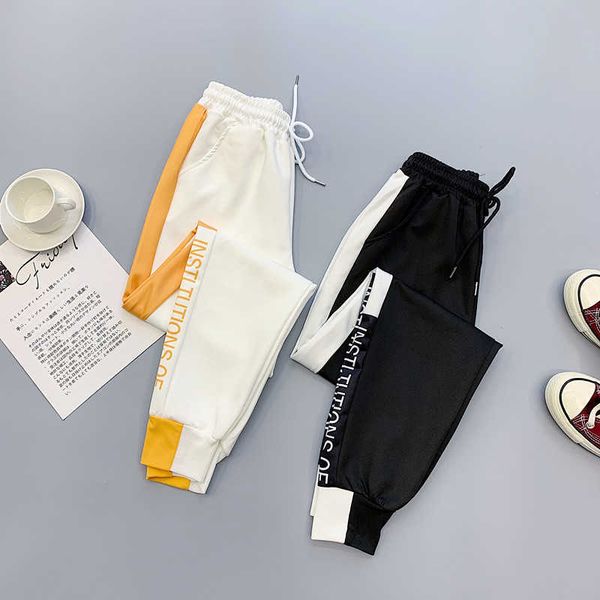 

spring women's elastic waist cargo pants ladies casual loose student streetwear trousers plus size female jogger 210531, Black;white